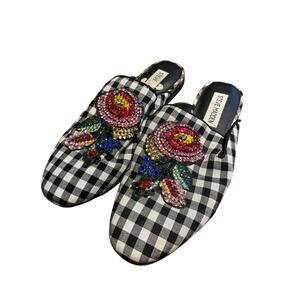 STEVE MADDEN Hydes Gingham Crystal Embellished Mules Slide Shoes Size 6.5